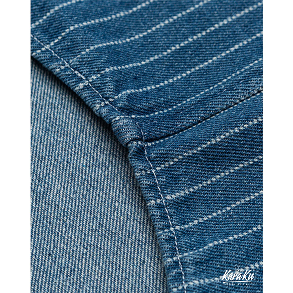 WABASH 不規則ポケット付きウォバッシュストライプデニムシャツ - Image 9