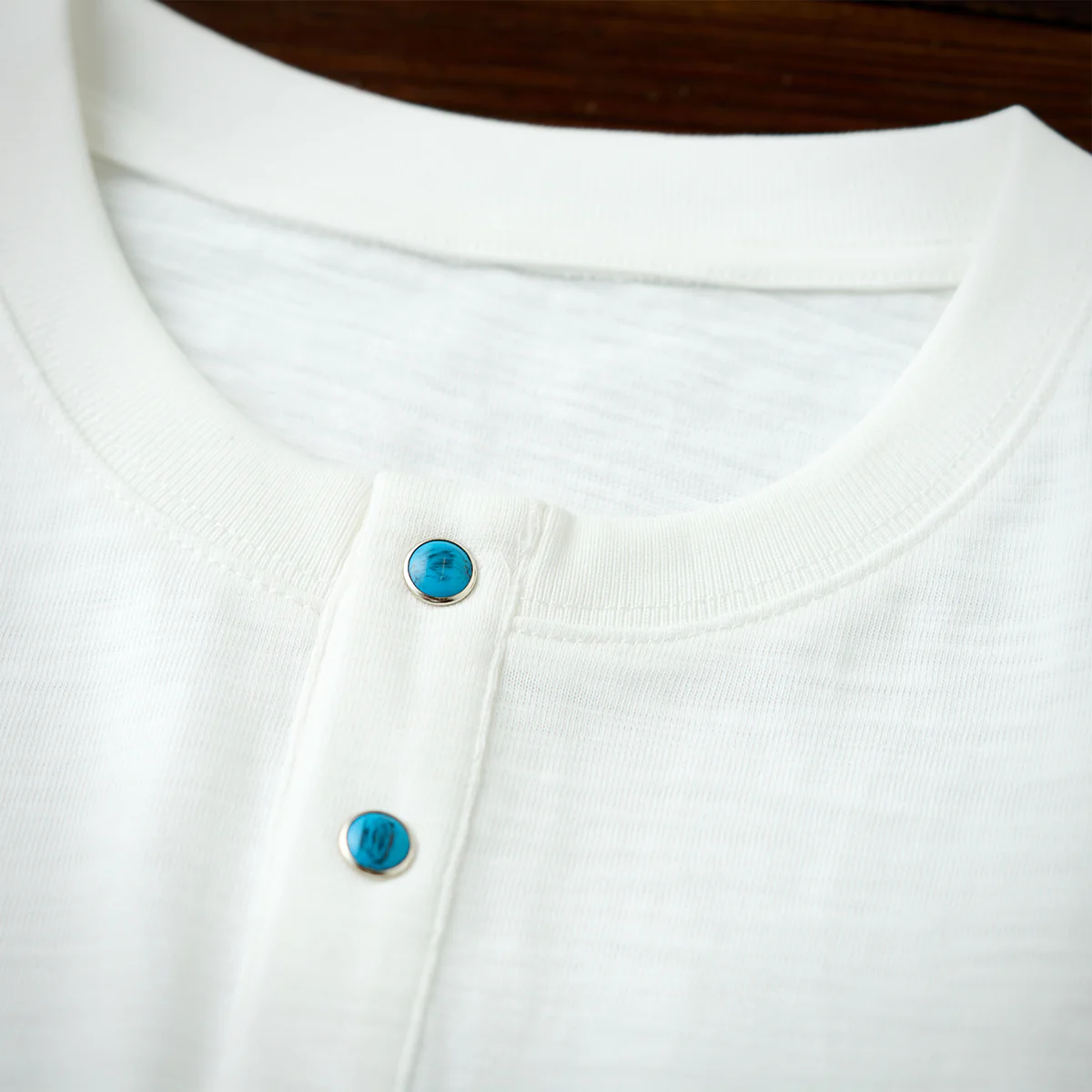 320g ターコイズ風スナップボタン付きコットンスラブヘンリーTシャツ - Image 8