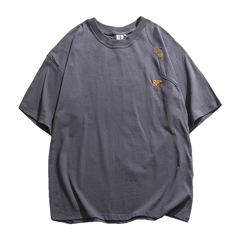 刺繡入り　不規則ステッチコットンTシャツ