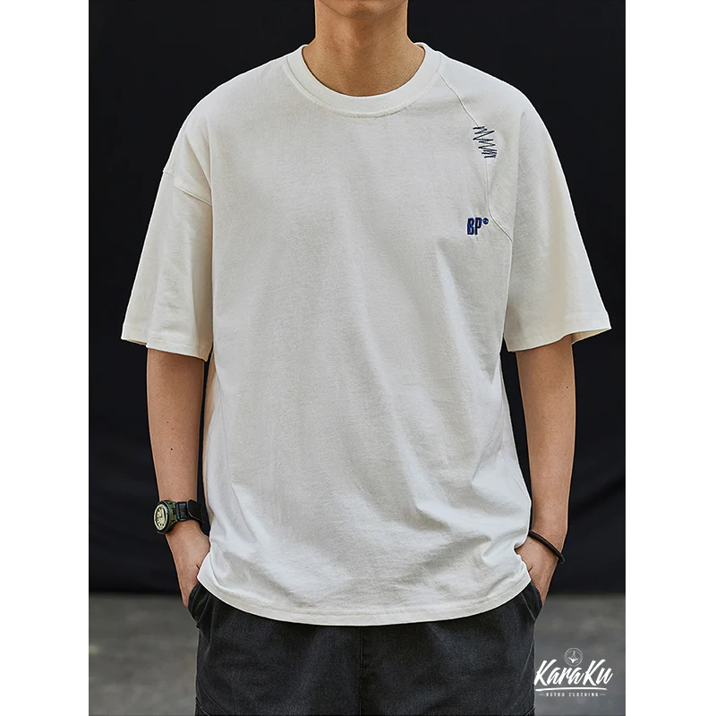 刺繡入り　不規則ステッチコットンTシャツ - Image 11