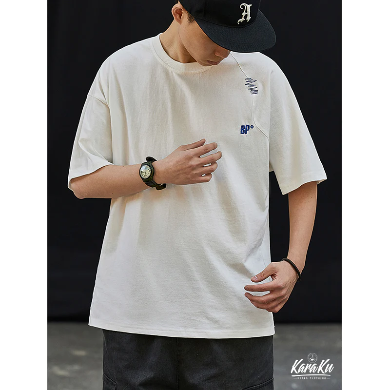 刺繡入り　不規則ステッチコットンTシャツ - Image 12