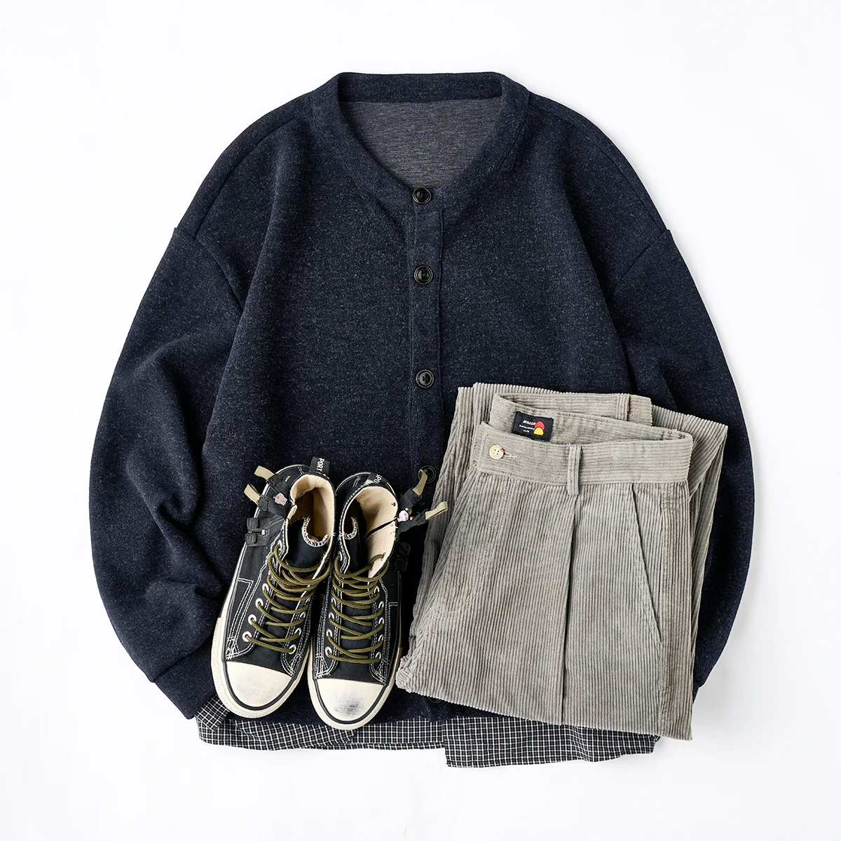 フェイクレイヤード仕様 チェック柄シャツ&ウール混ニットカーディガン - Image 17
