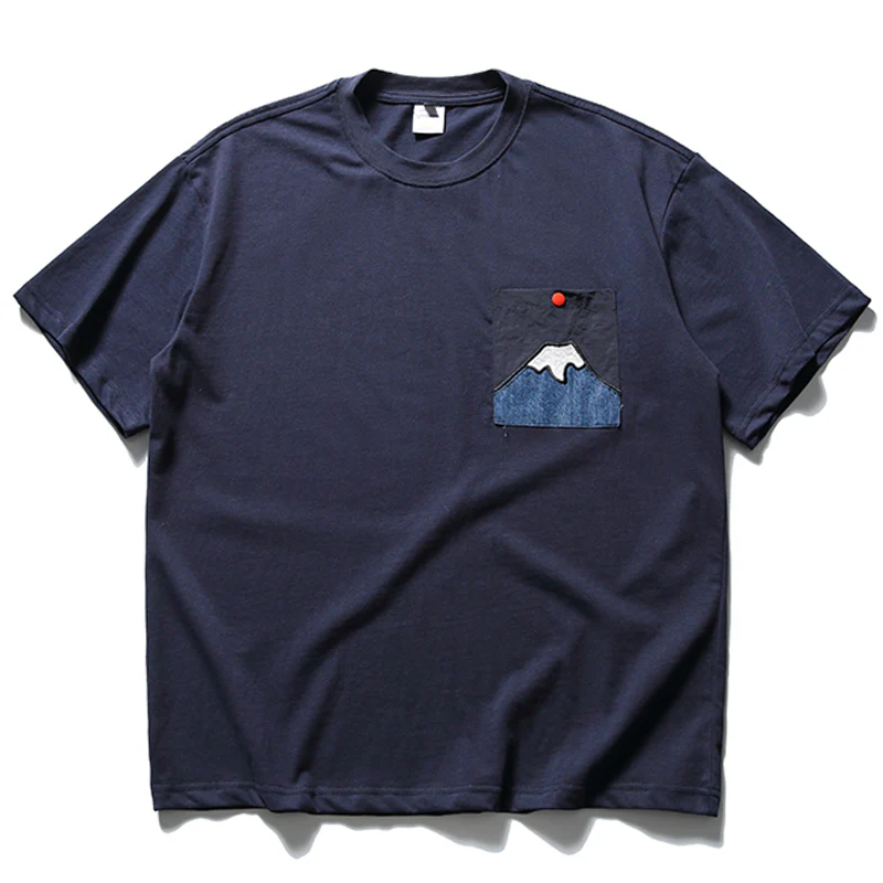 「朝日の富士」パッチポケット付きコットン半袖Tee