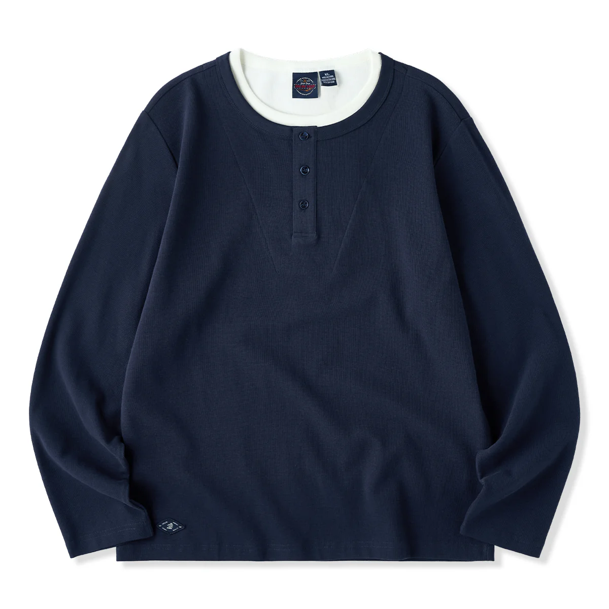 2色展開　ミニワッフルフェイクレイヤードヘンリーネックロンT