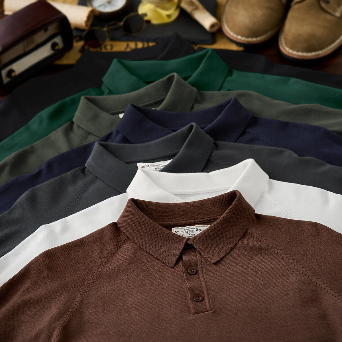 Business&Casual 無地7色ラグランスリーブニットポロシャツ - Image 10