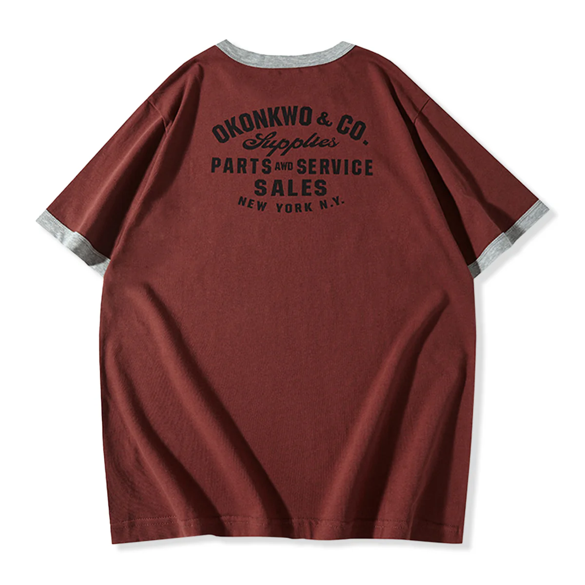 210gヘビーウェイト 手描き風バイクプリントリンガーTシャツ - Image 6