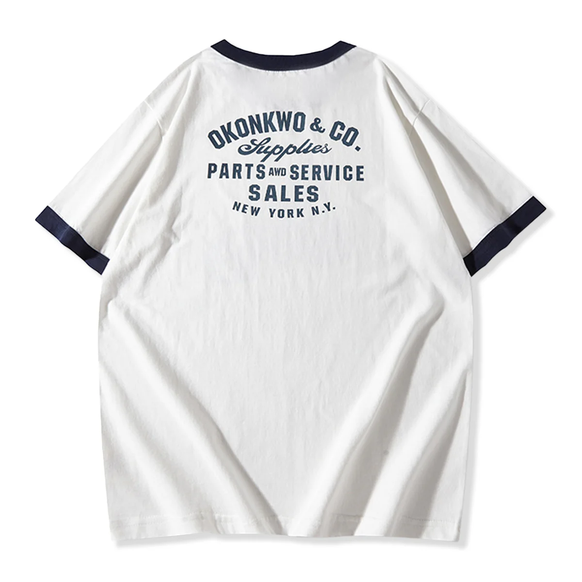 210gヘビーウェイト 手描き風バイクプリントリンガーTシャツ - Image 8