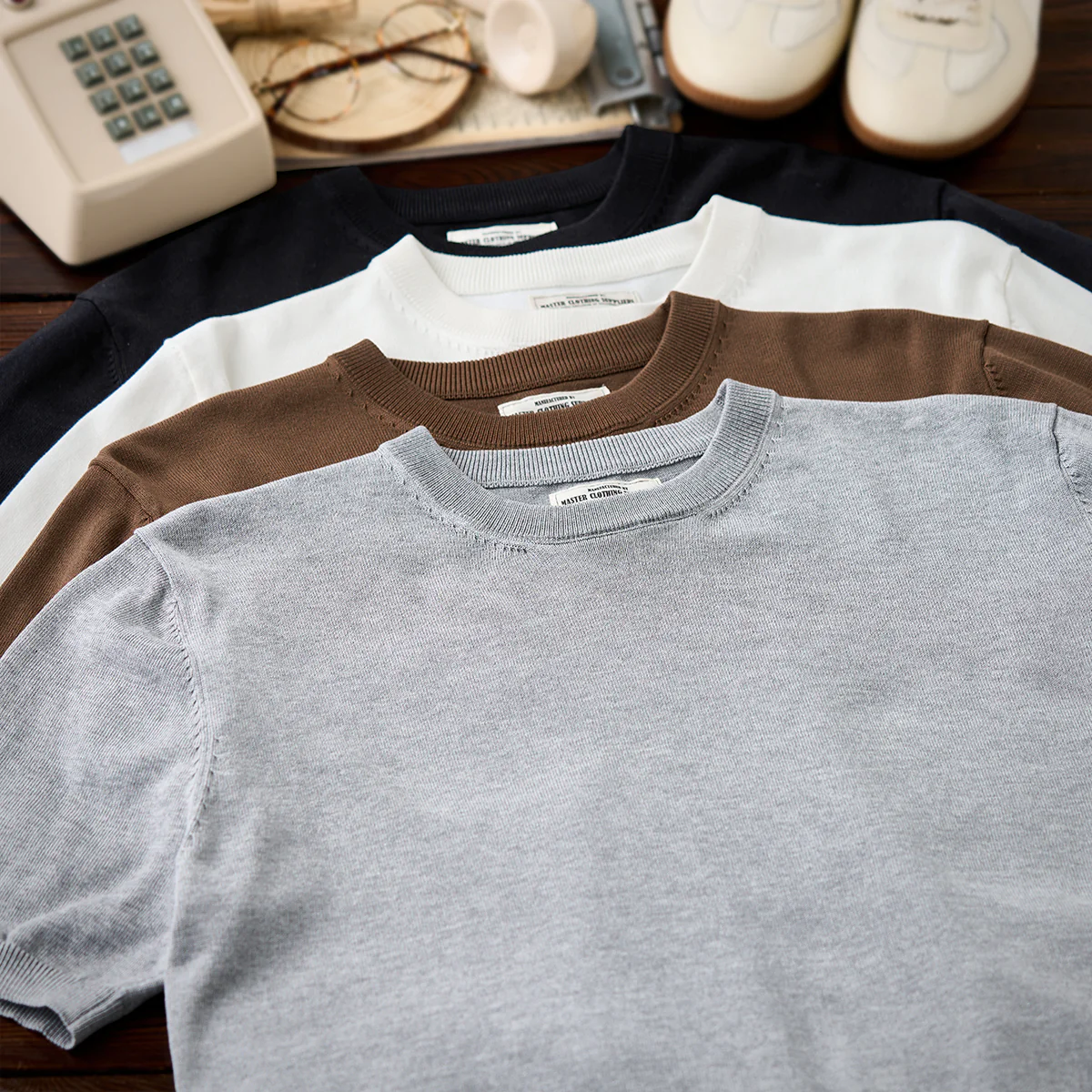 Clean Fit 四色展開 袖・襟・裾リブ入り極細畝ニットTee - Image 7