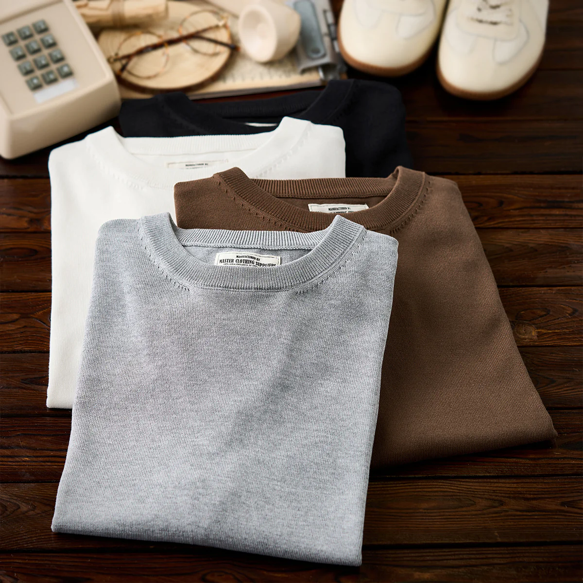 Clean Fit 四色展開 袖・襟・裾リブ入り極細畝ニットTee - Image 8