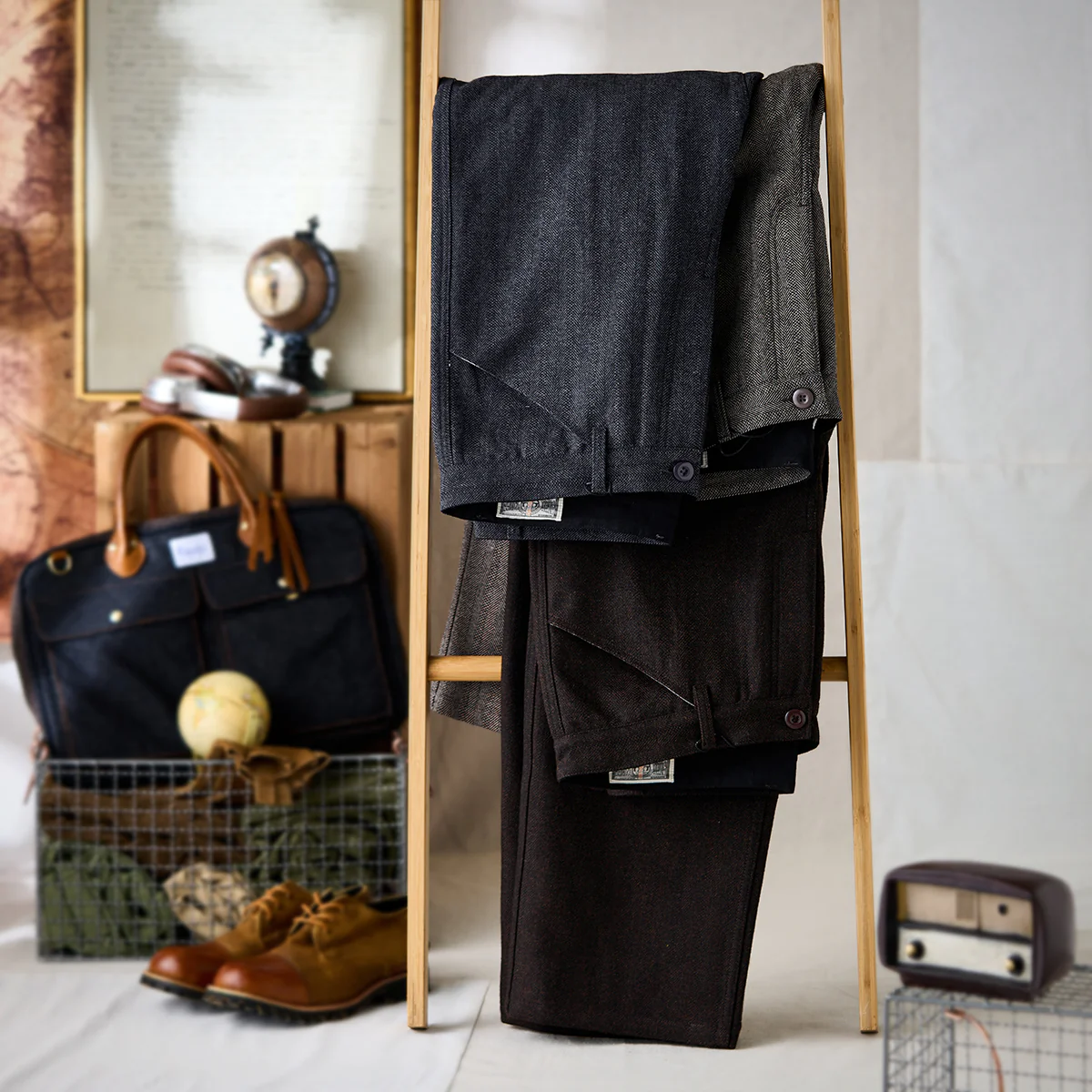 Business&Casual ウール混ヘリンボーンツイルスラックス - Image 5