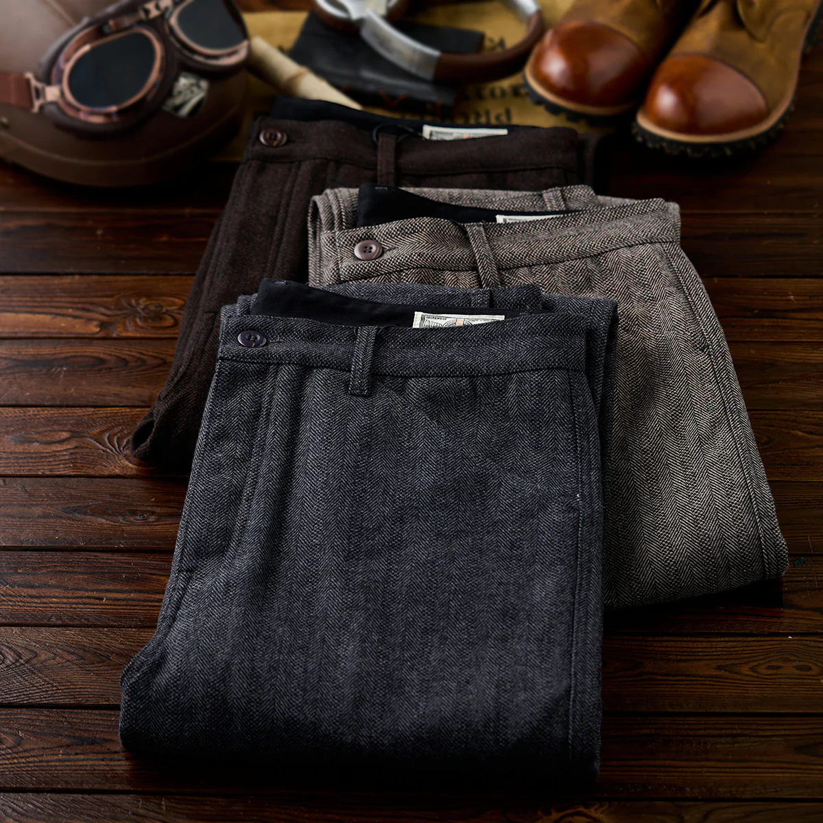 Business&Casual ウール混ヘリンボーンツイルスラックス - Image 6