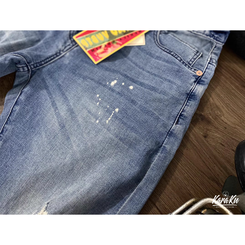 ペンキ&ダメージ加工 ウォッシュド赤耳デニムパンツ - Image 7