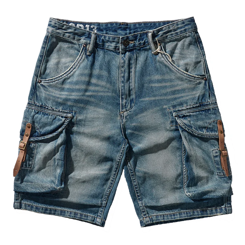 1970's 革バックル付けウォッシュ加工デニムショーツ