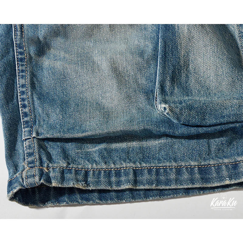 1970's 革バックル付けウォッシュ加工デニムショーツ - Image 12
