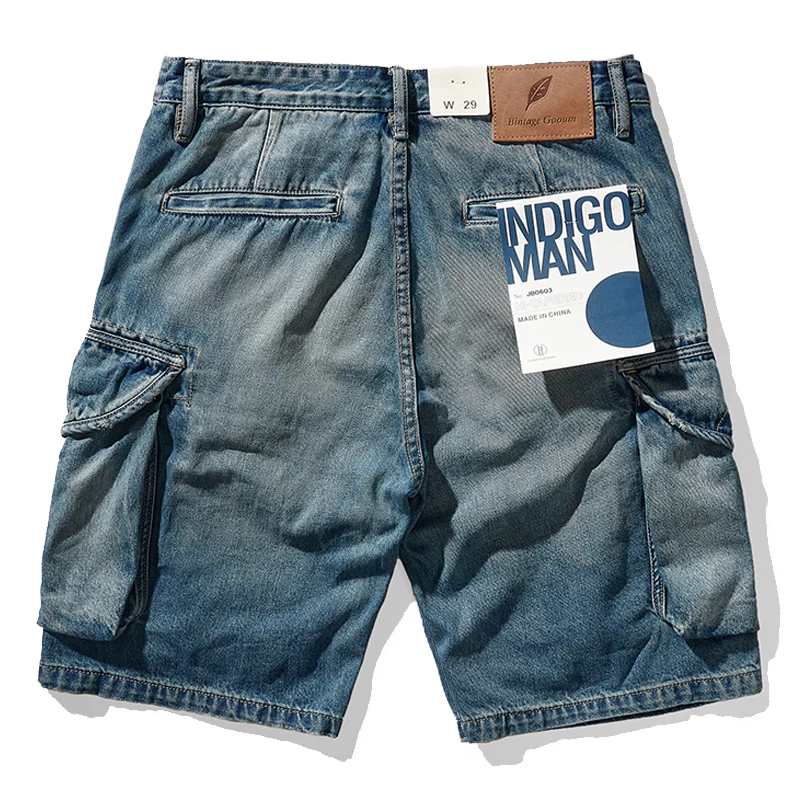 1970's 革バックル付けウォッシュ加工デニムショーツ - Image 2