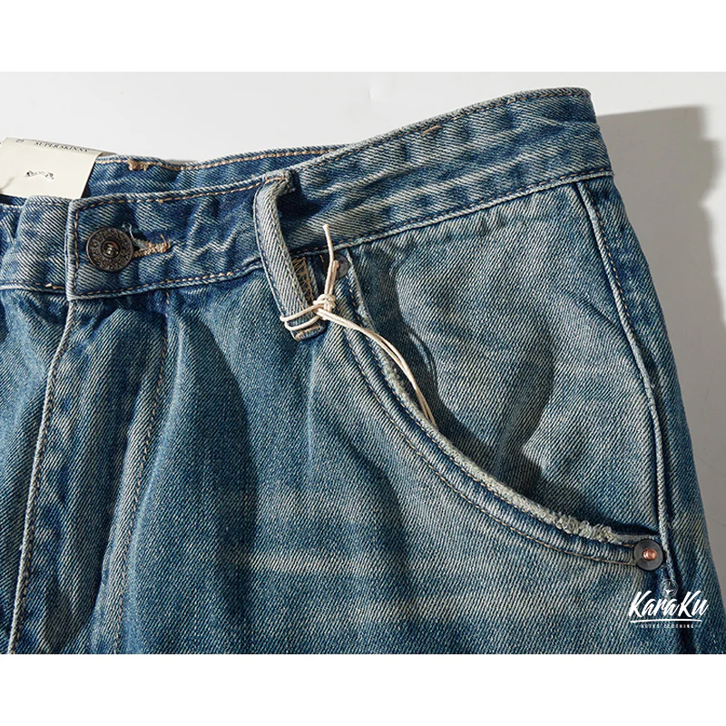 1970's 革バックル付けウォッシュ加工デニムショーツ - Image 9