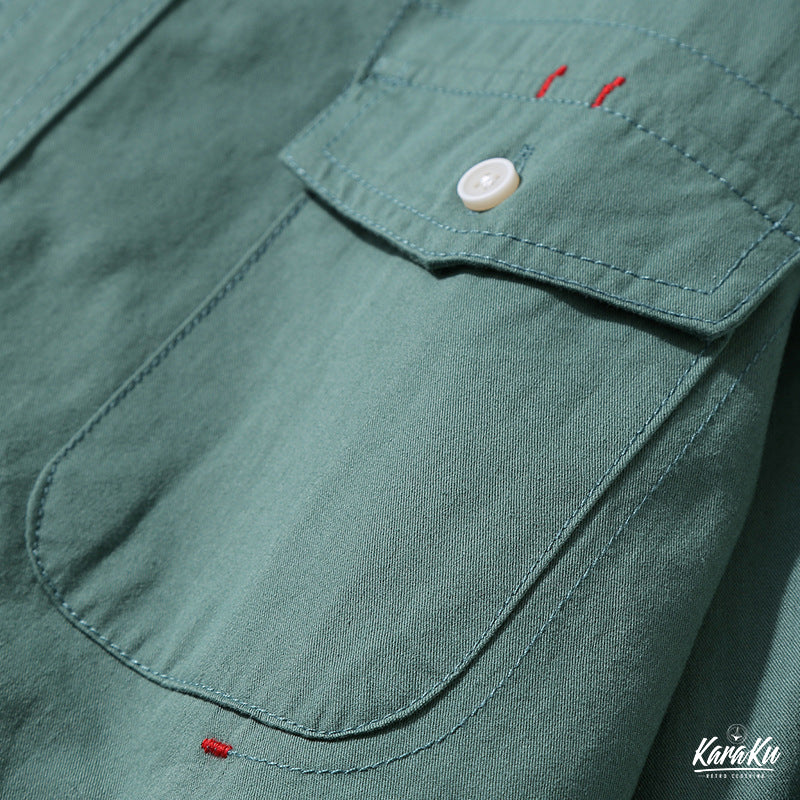 「Spring special」四色展開　レッドステッチ切替無地長袖シャツ　 - Image 10
