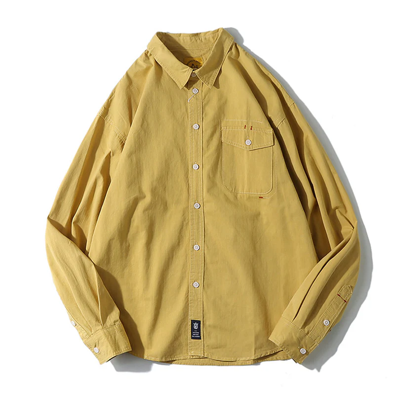 「Spring special」四色展開　レッドステッチ切替無地長袖シャツ　 - Image 2