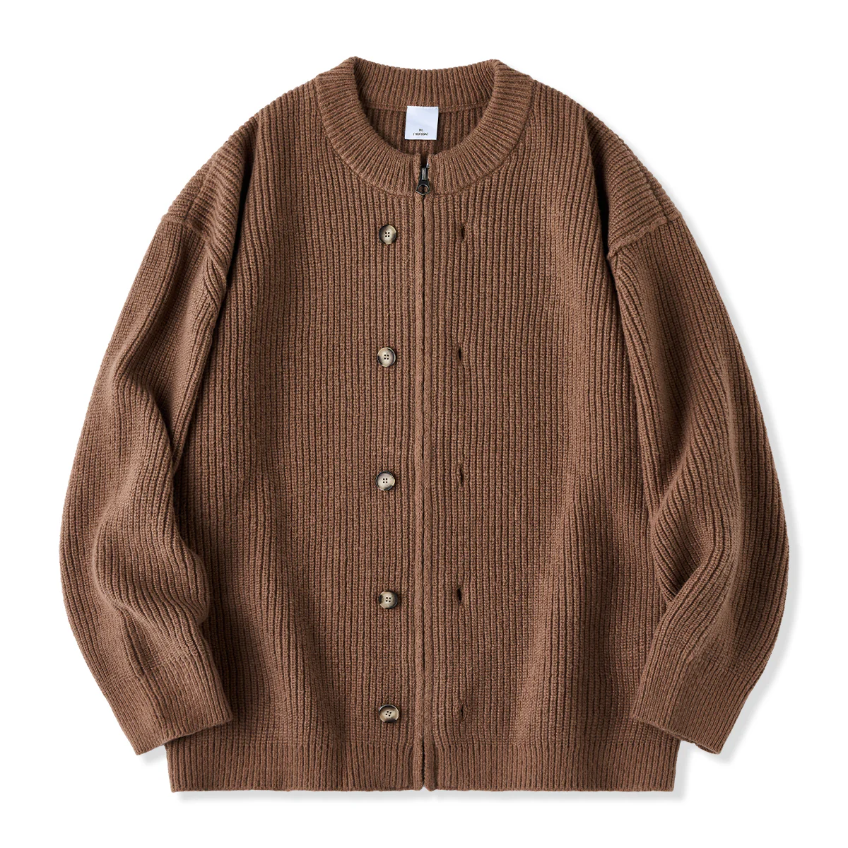Button&Zipper　4色展開リブ編みニットカーディガン - Image 2