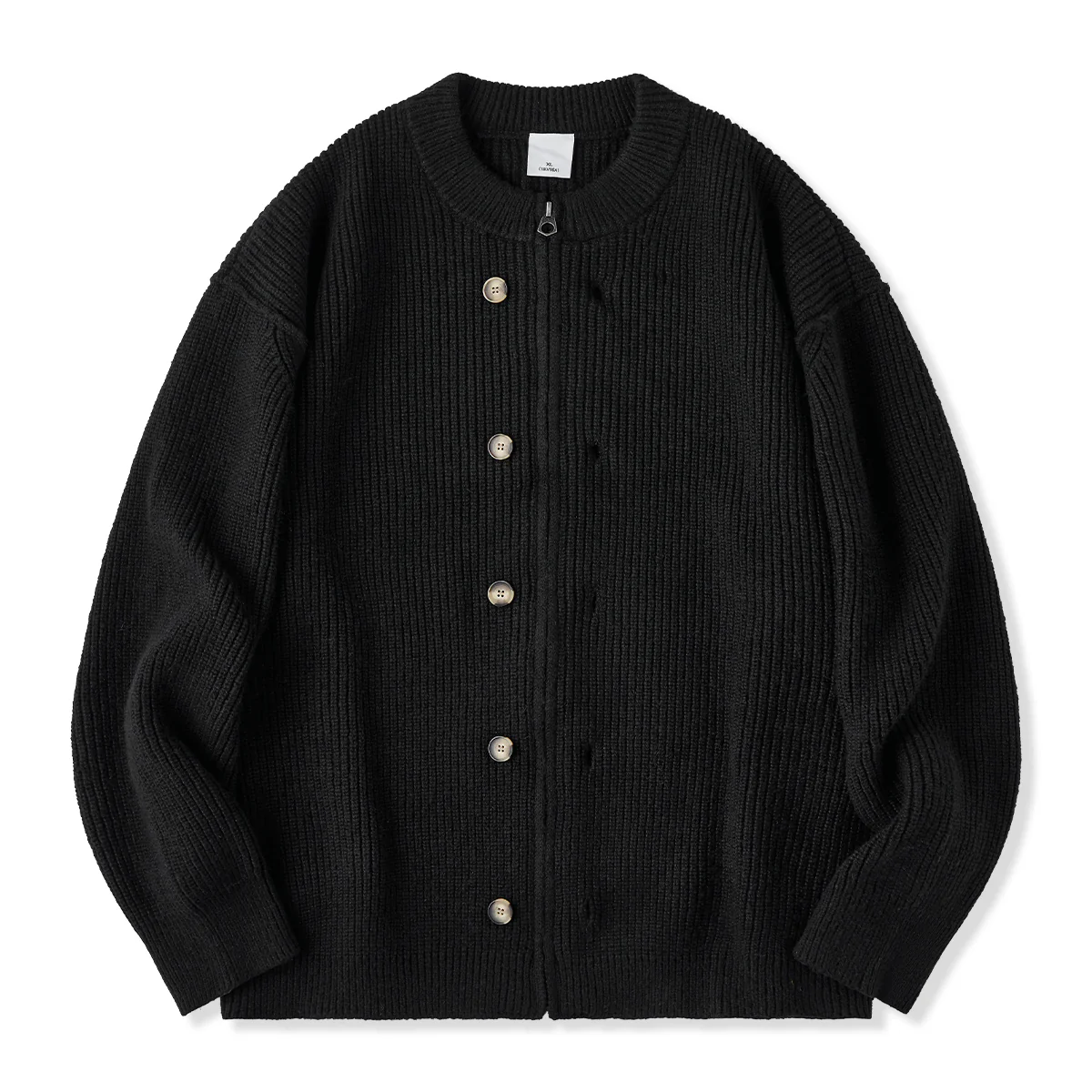 Button&Zipper　4色展開リブ編みニットカーディガン - Image 3
