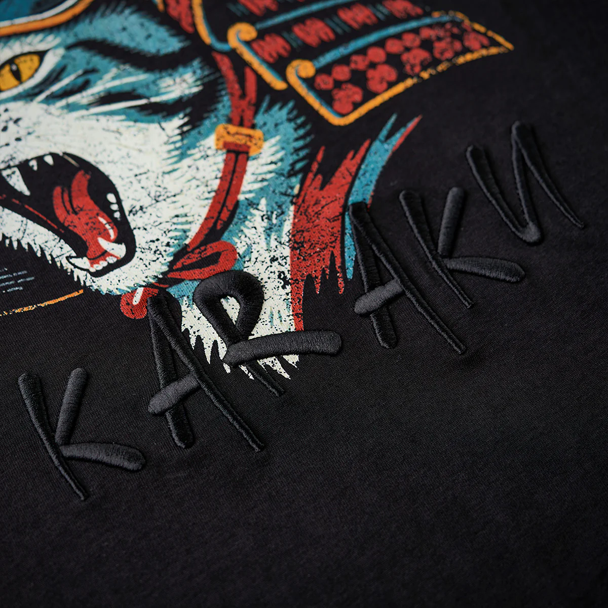 「烈吼ノ幕府将軍猫」プリント＆karaku刺繍入りコットンTシャツ - Image 10