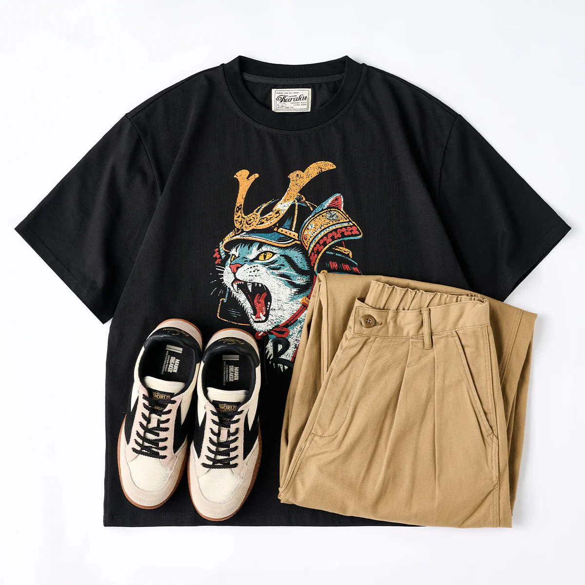 「烈吼ノ幕府将軍猫」プリント＆karaku刺繍入りコットンTシャツ - Image 15