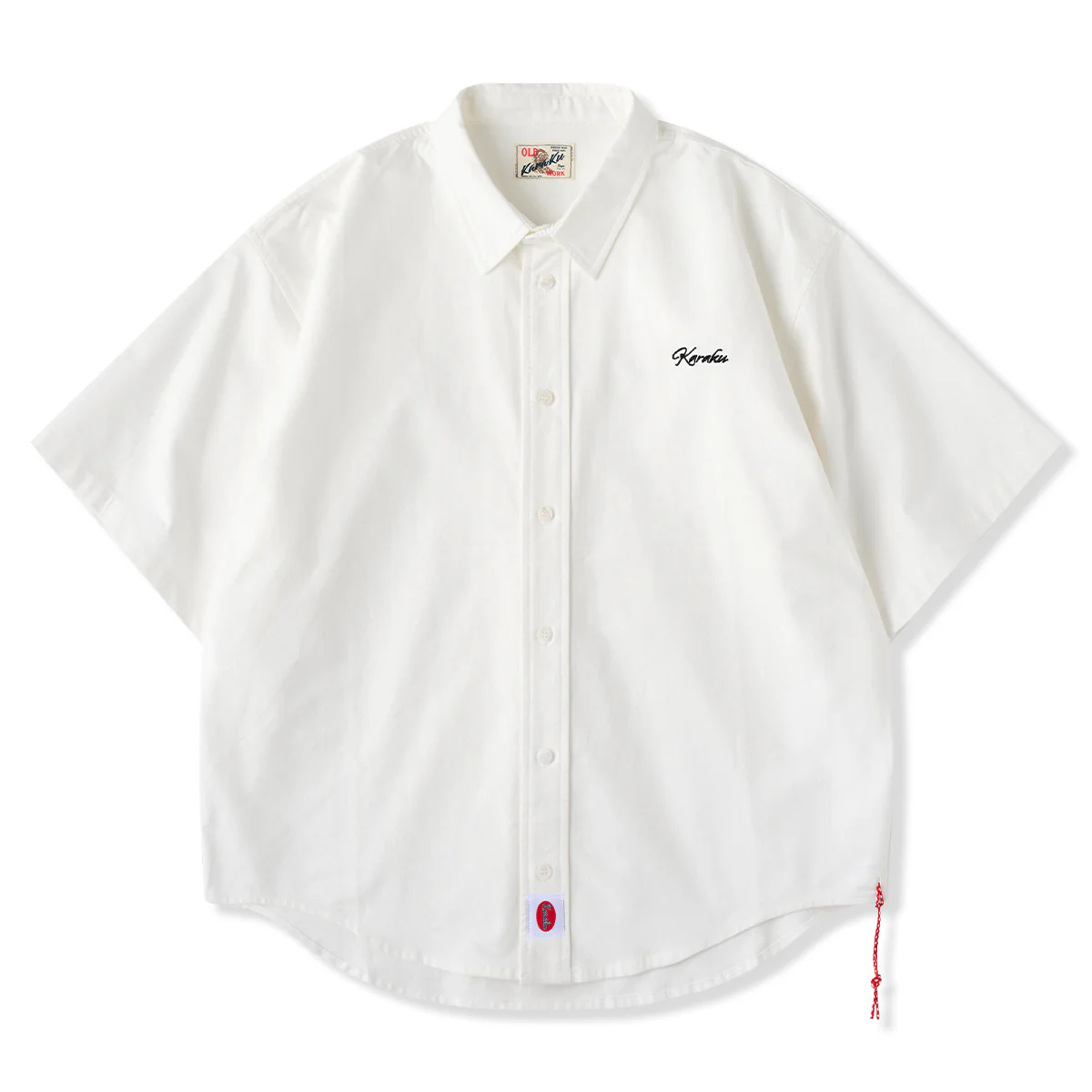 Cleanfit 赤ヒモ付き刺繍入りオックスフォード半袖シャツ - Image 2