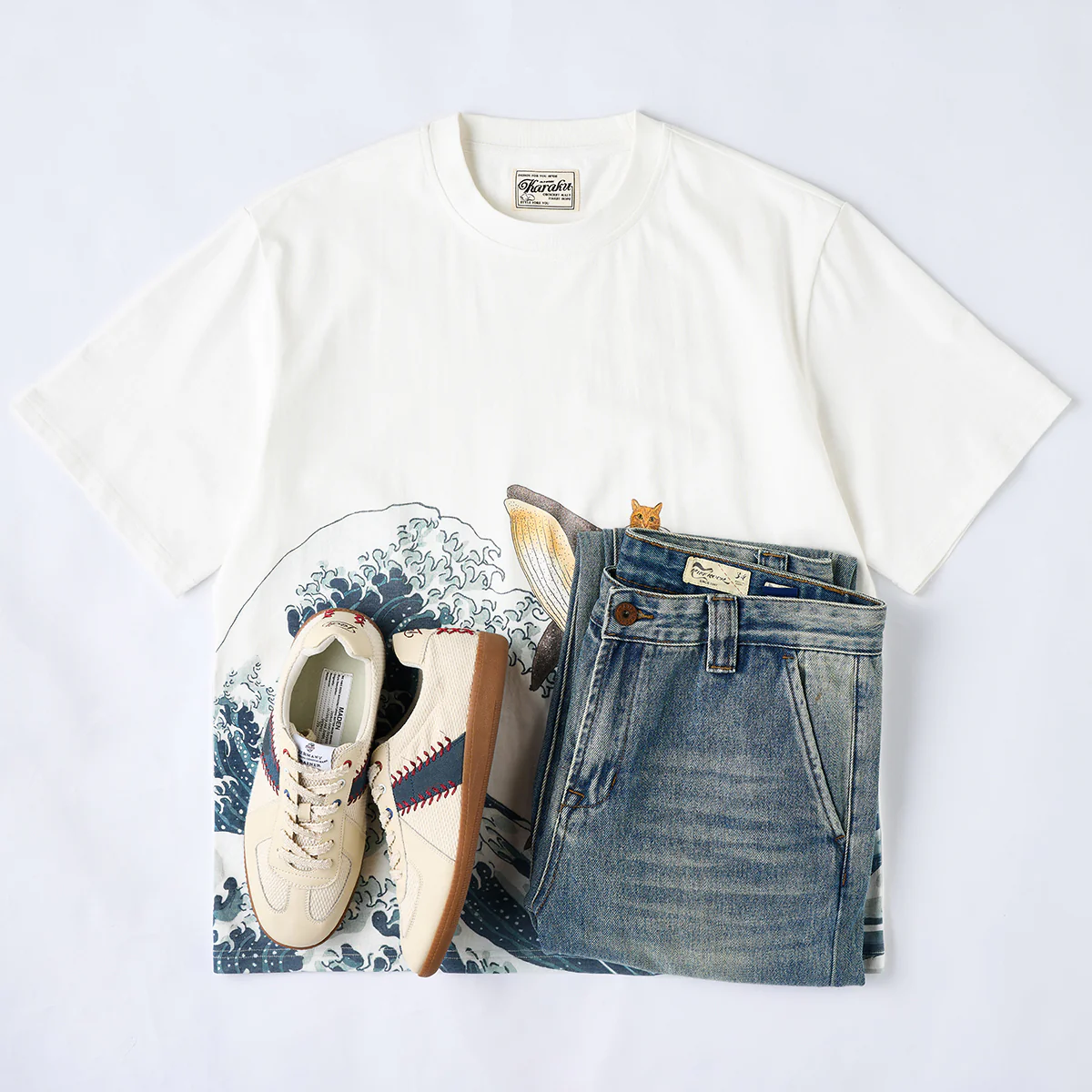 「KaraKuｘ365CAT.ART」鯨と泳ぐ猫　浮世絵柄コットンTee - Image 16
