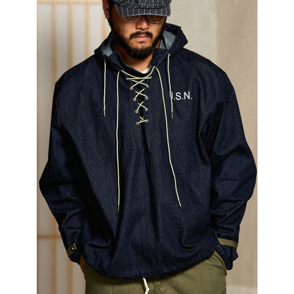 裾ヒモ付き 米軍 40’s デニムデッキパーカー - Image 5