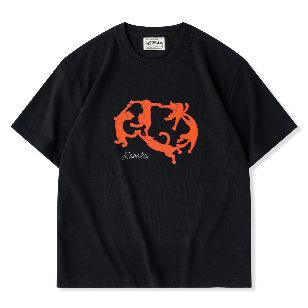 「KaraKu Art・Cat Dance」パロディ風プリントコットンTシャツ