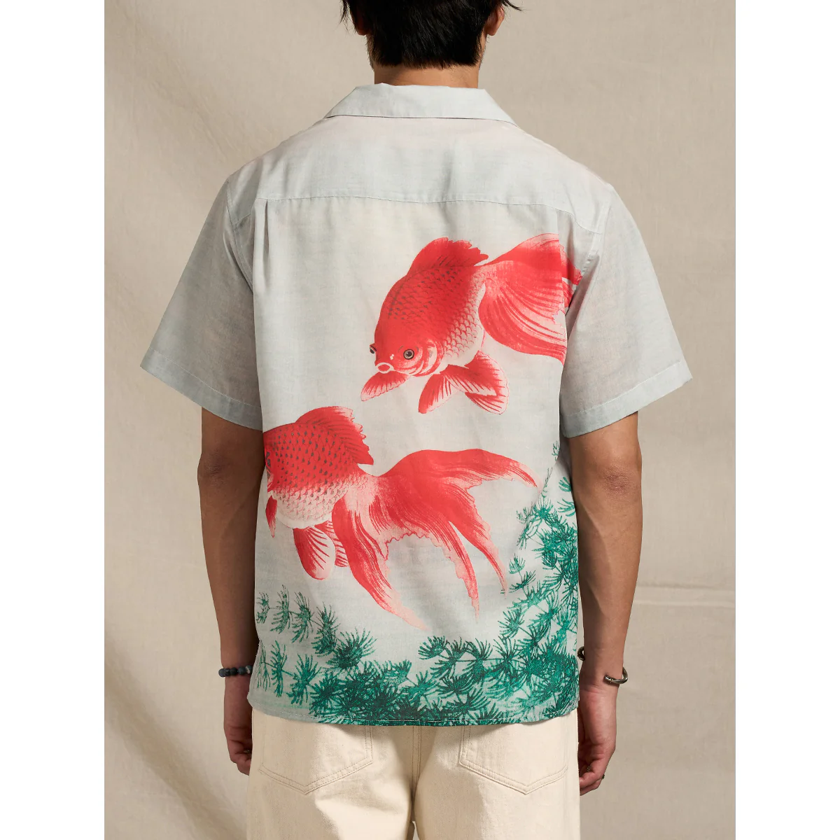 「夏水金魚図」浮世絵風プリント入りキューバカラーシャツ - Image 8