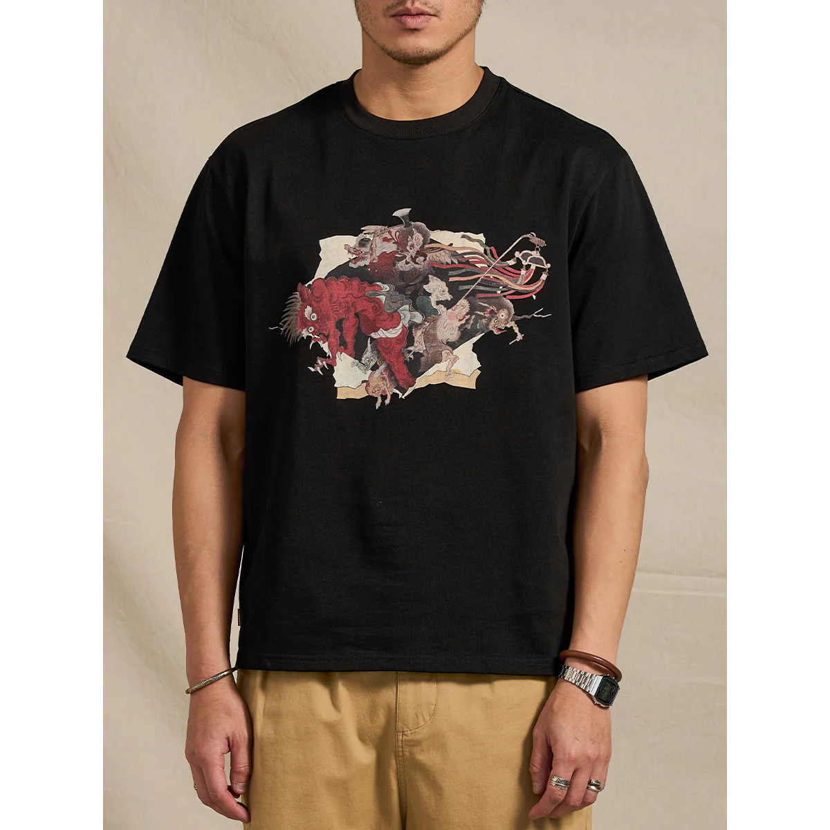 室町時代「妖怪が絵巻を破り出る」浮世絵風プリントコットンTee - Image 6