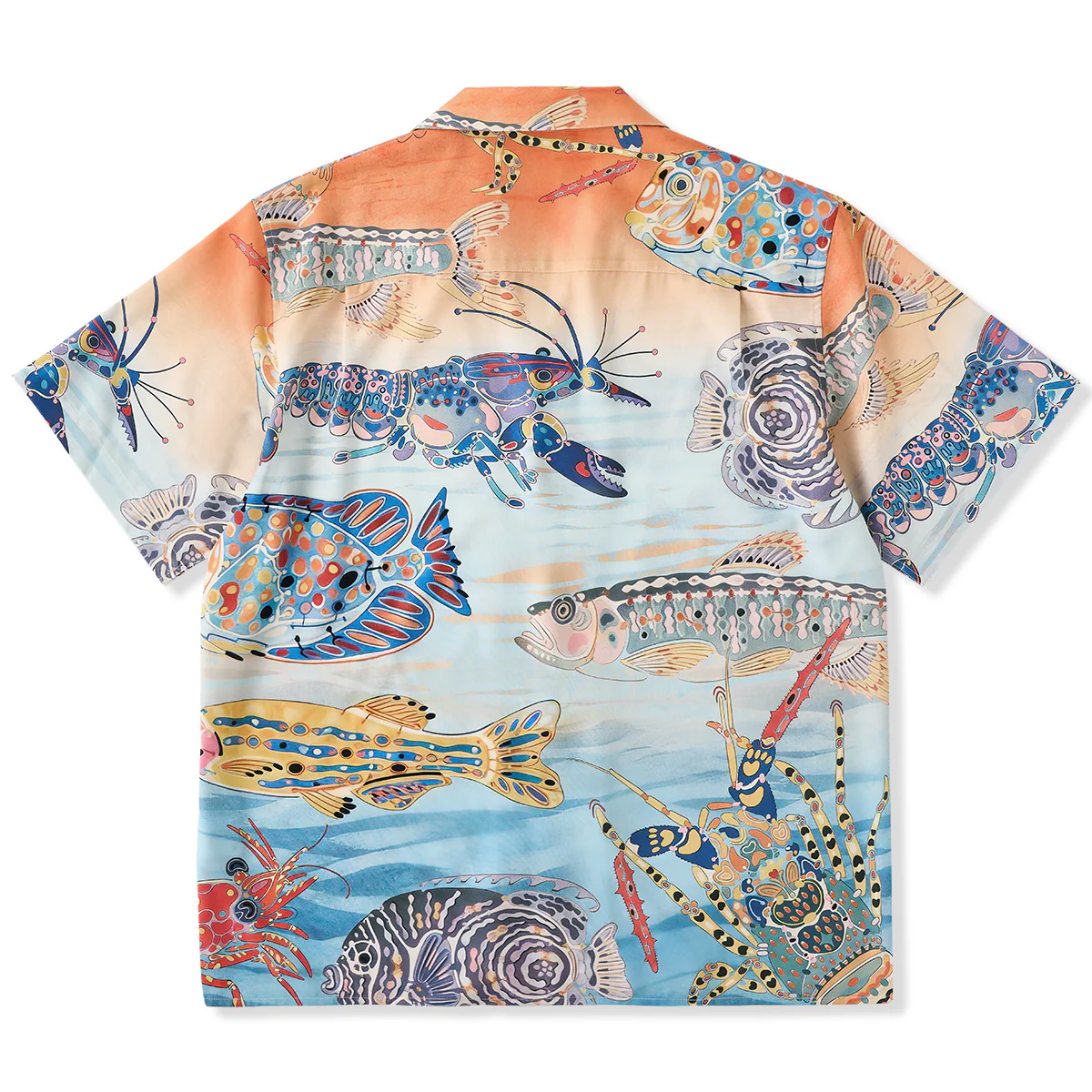 「夕暮れの海底」レトロ水彩風プリント入りアロハシャツ - Image 2