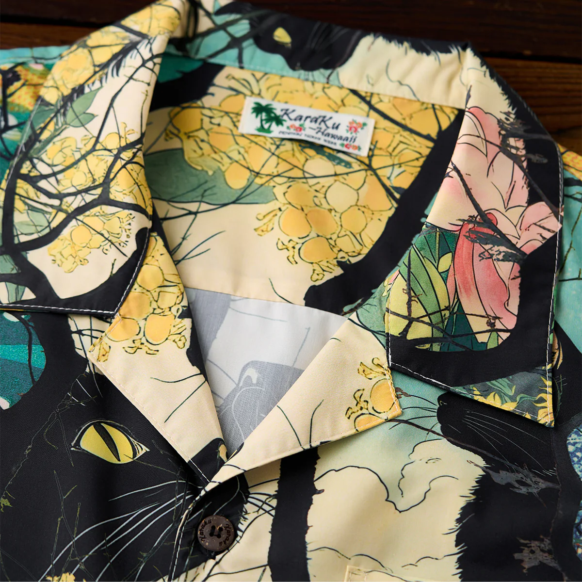 【予約】「黒猫の四季旅」絵巻　浮世絵風プリント入りアロハシャツ - Image 9