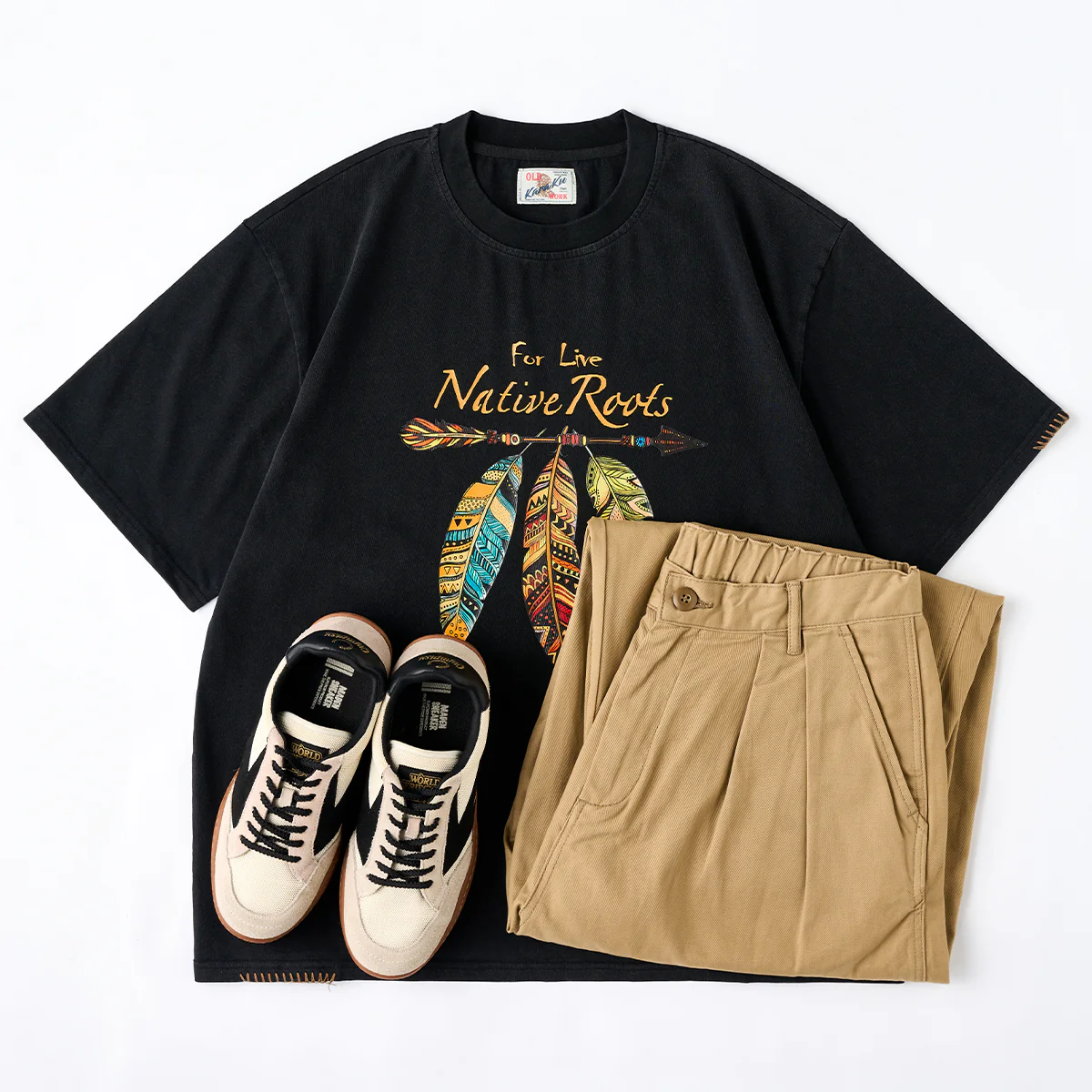 飾りステッチ　ナバホ風のフェザープリントコットンTee - Image 17
