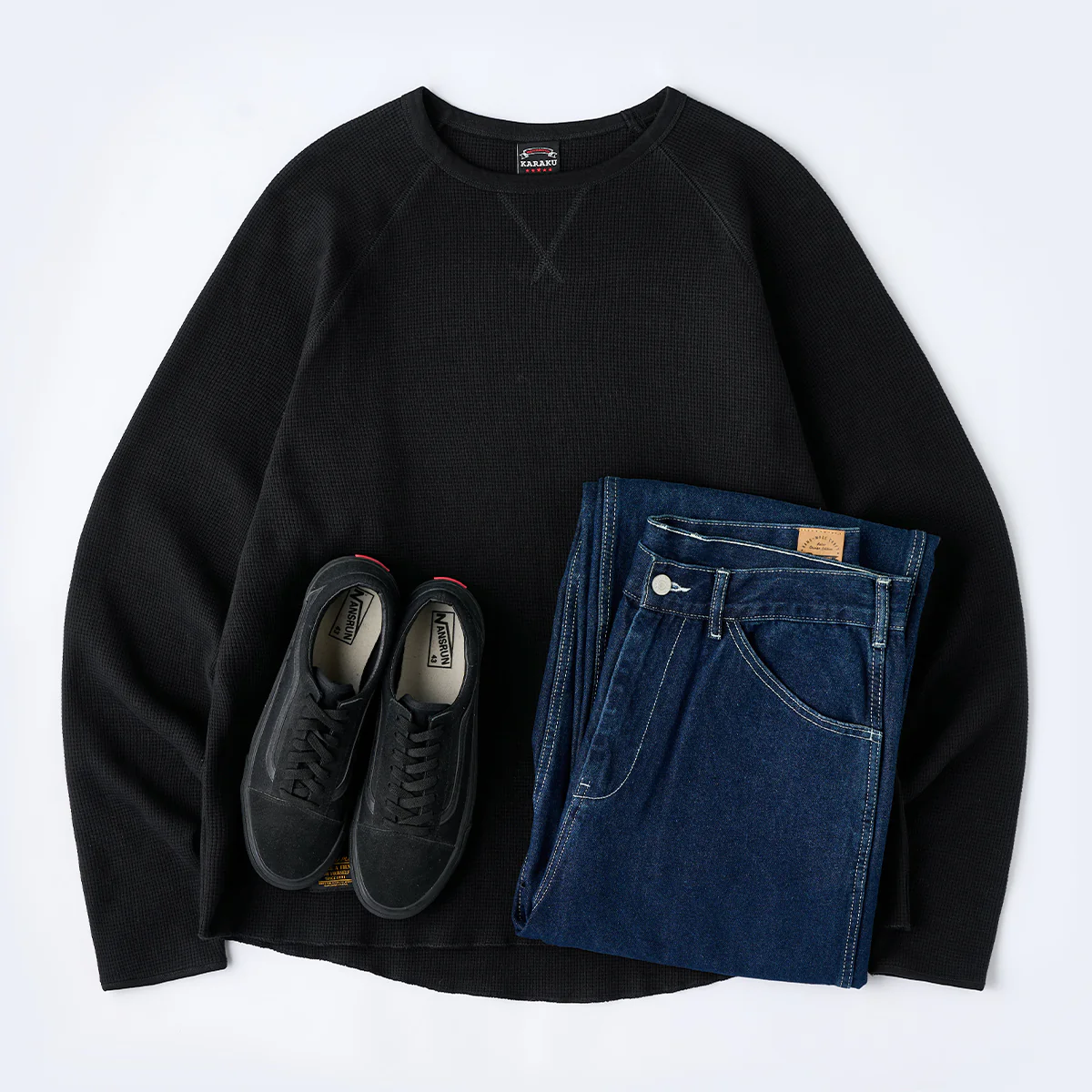 Vガゼット入り ワッフルラグランスリーブロングTシャツ - Image 15