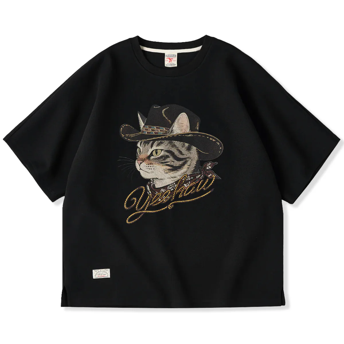 「ウエスタンハットをかぶったカウボーイ猫」エアーレイヤーラグランスリーブTee