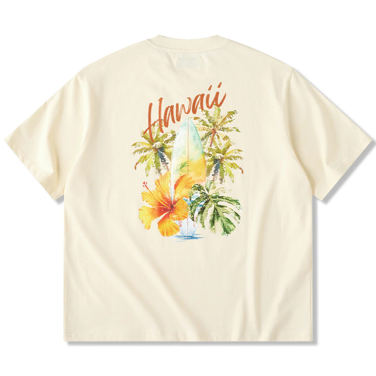 水彩風 ALOHA・トロピカルバックプリントコットンTシャツ