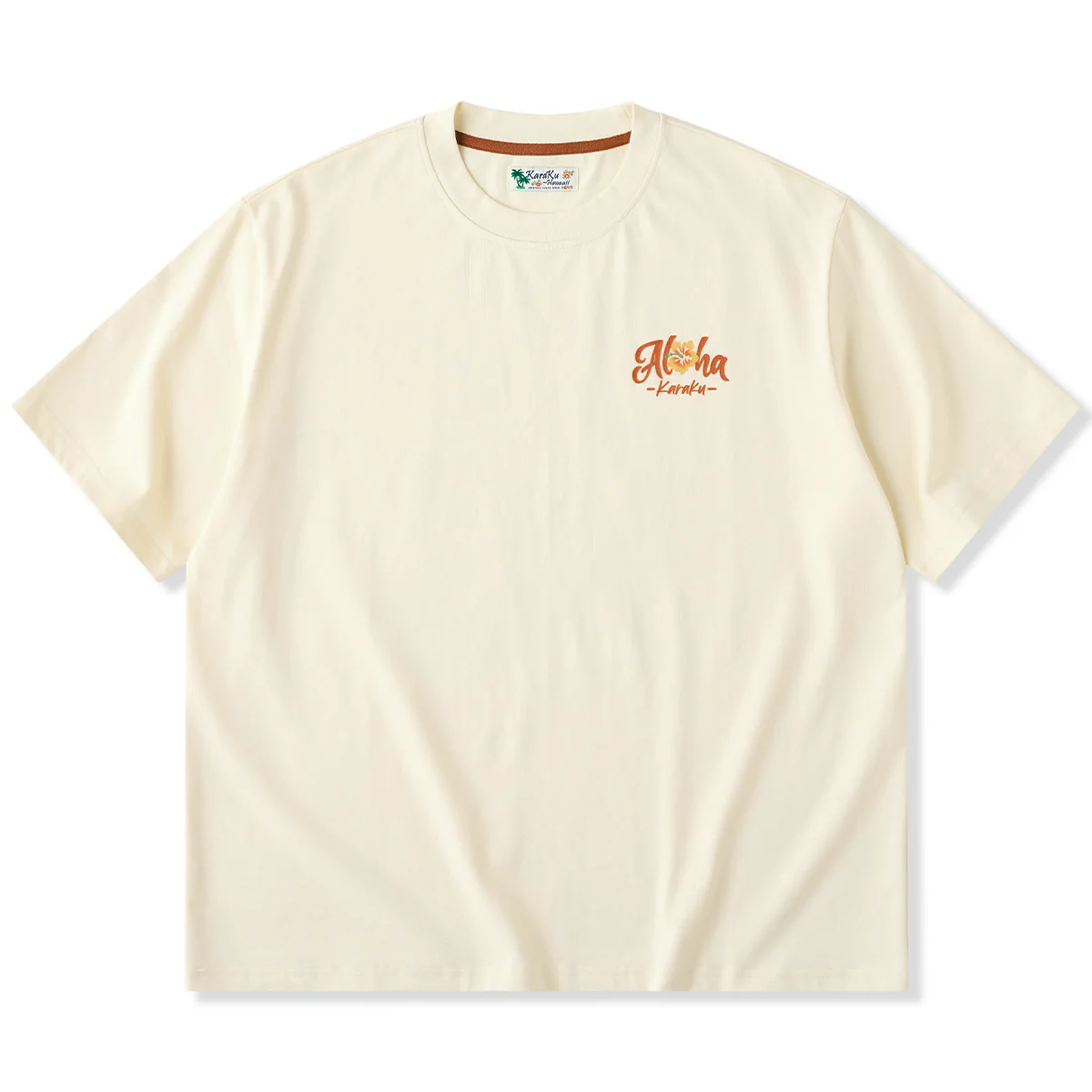 水彩風 ALOHA・トロピカルバックプリントコットンTシャツ - Image 2