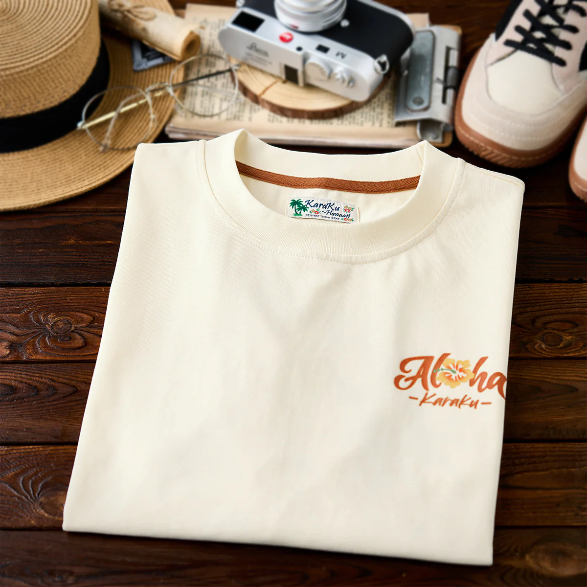 水彩風 ALOHA・トロピカルバックプリントコットンTシャツ - Image 5