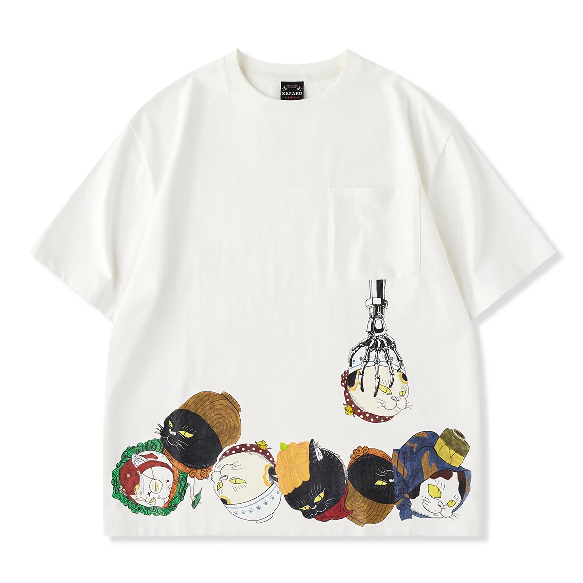 「KarakuxMinatoyayoshiki」猫頭キャッチャー!ポケットコットンTEE
