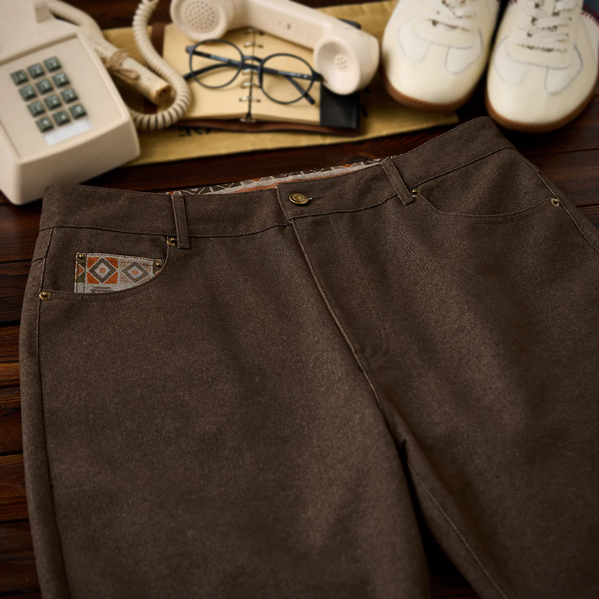 裏エスニック調柄コットン混ストレートデニムパンツ - Image 4