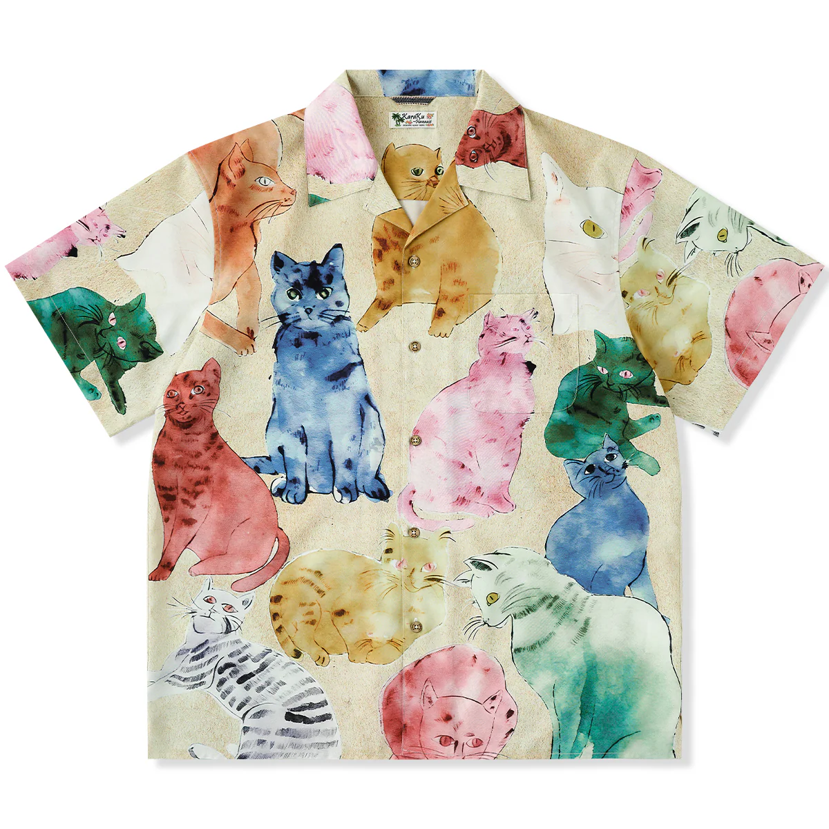 「カラフルキャット」ポップアート風プリントアロハシャツ