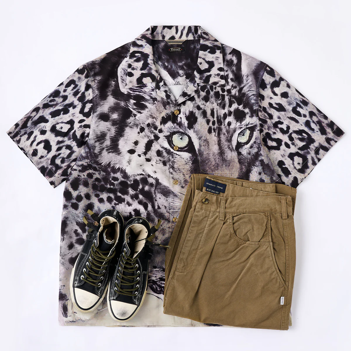 Karaku×川又聡「Snow leopard 雪豹」プリント入りオープンカラーシャツ - Image 20