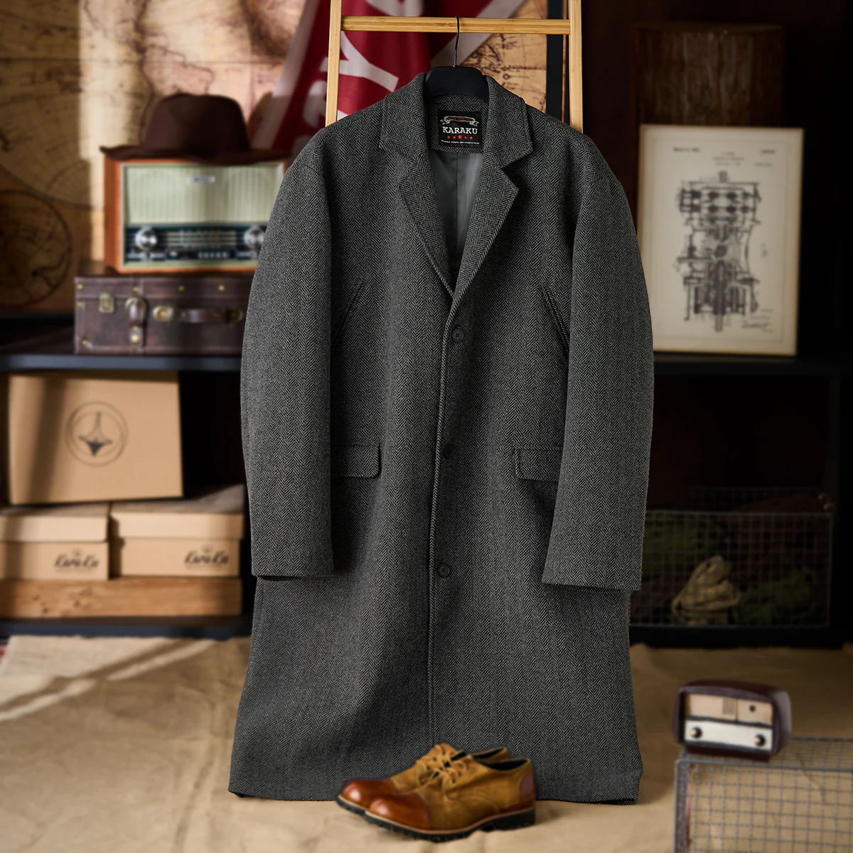 Business&Casual　ヘリンボーンウール混ツイードロングコート - Image 3