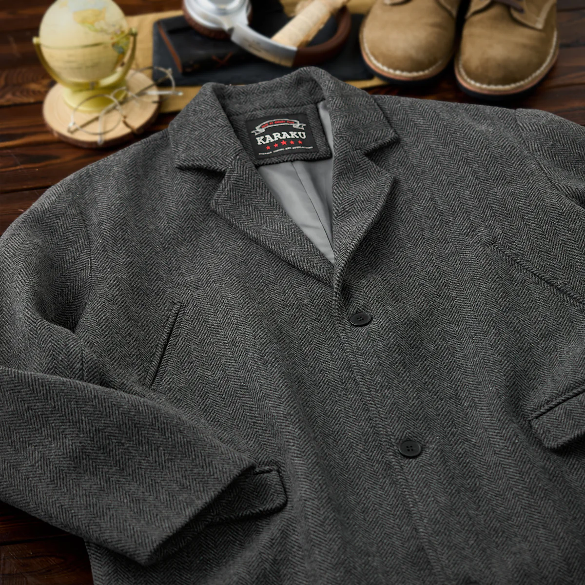 Business&Casual　ヘリンボーンウール混ツイードロングコート - Image 4