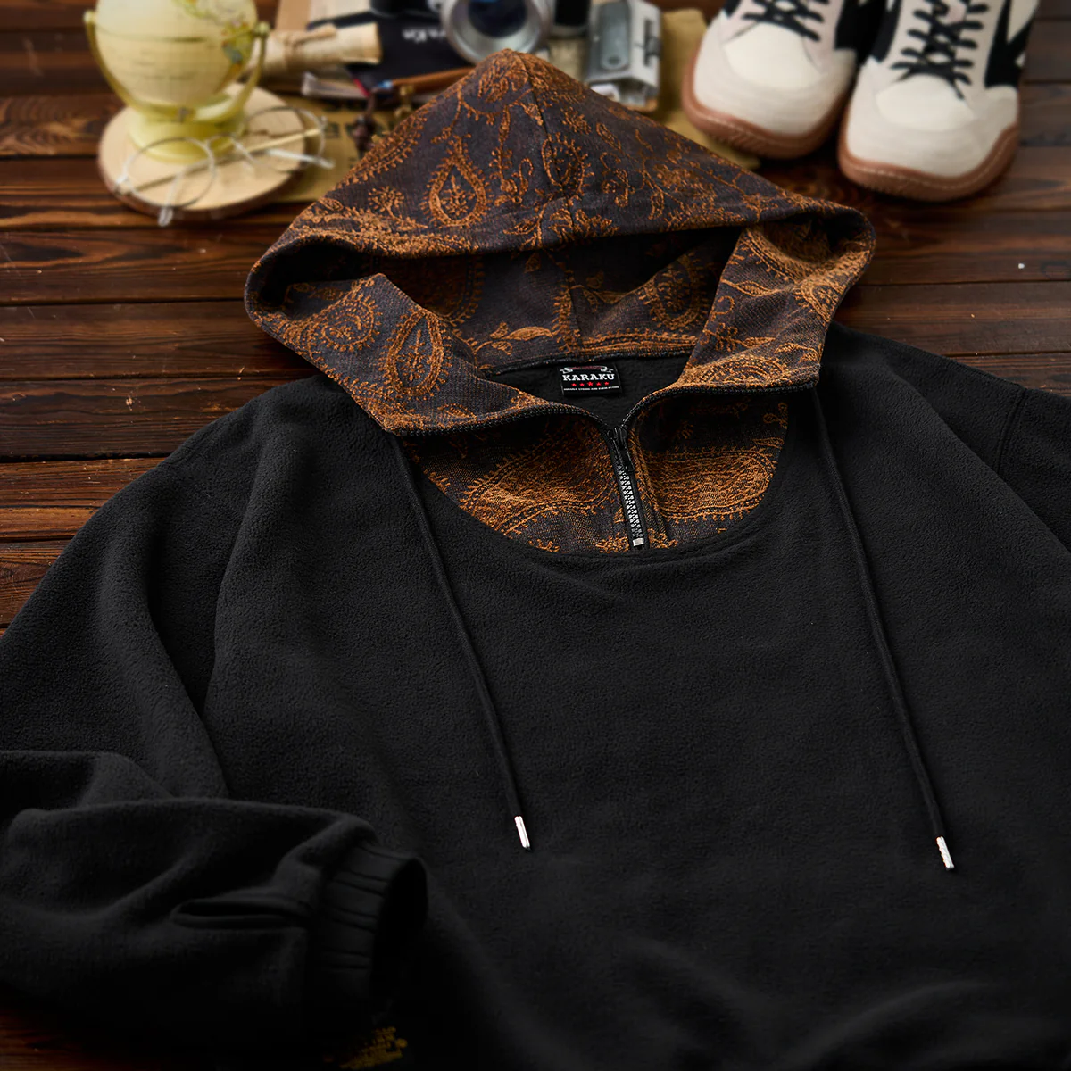 ペイズリー柄シェニル切替 ハーフジップフリースパーカー - Image 4