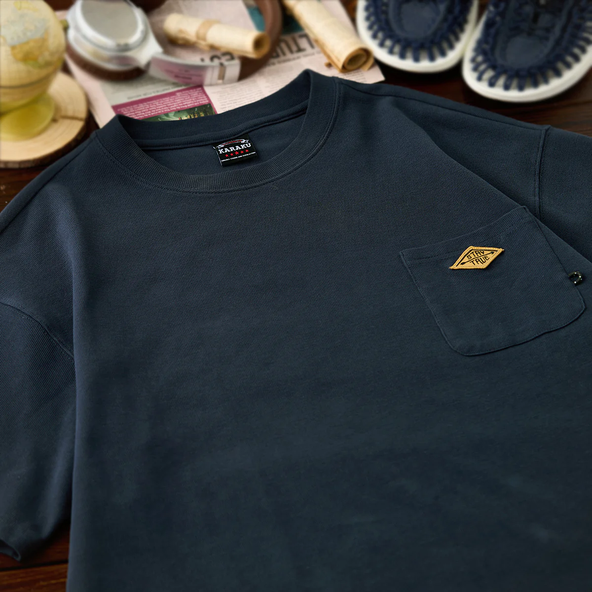 新色追加!「STAY TRUE」刺繍ワッペン 裾ドローコードワッフルTee - Image 6