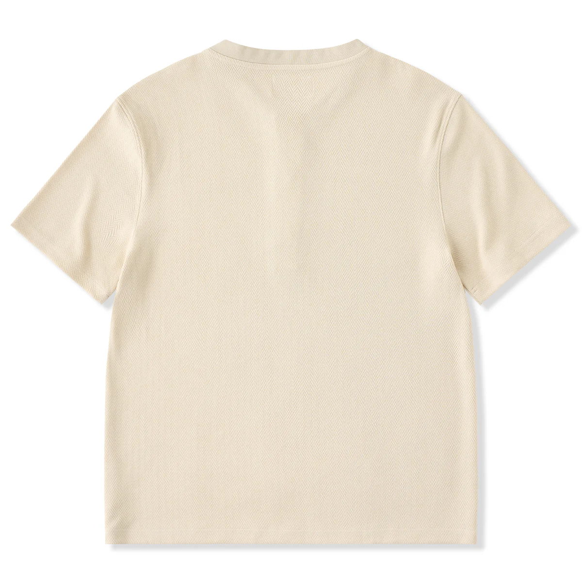 ターコイズ風ボタン付き　ヘリンボーンジャガードヘンリーネックTee - Image 2