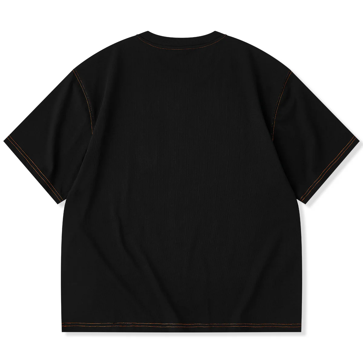 【予約】レトロオレンジステッチ入り 異素材デニムポケット付き半袖コットンTee - Image 2